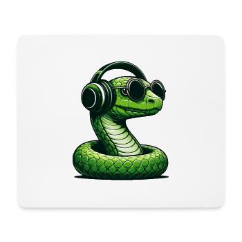 Serpent avec lunettes de soleil et écouteurs - Tapis de souris (format paysage) - blanc - Devant