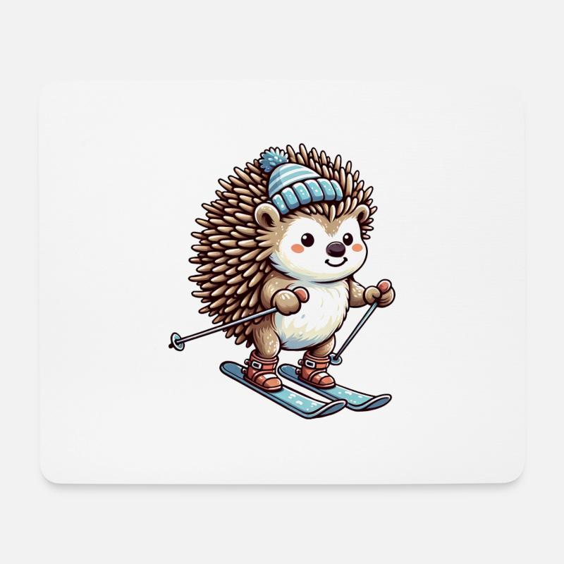 Igel Ski Skifahrer Skiurlaub Süß Comic - Mousepad (Querformat) - Weiß