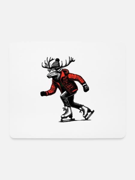 Schlittschuh laufener Elch - Mousepad (Querformat) - Weiß