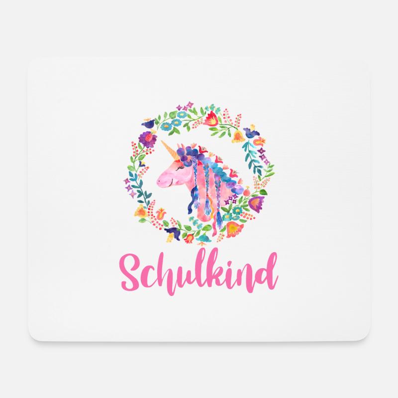 Einhorn Blumen Bunt Schulkind - Mousepad (Querformat) - Weiß