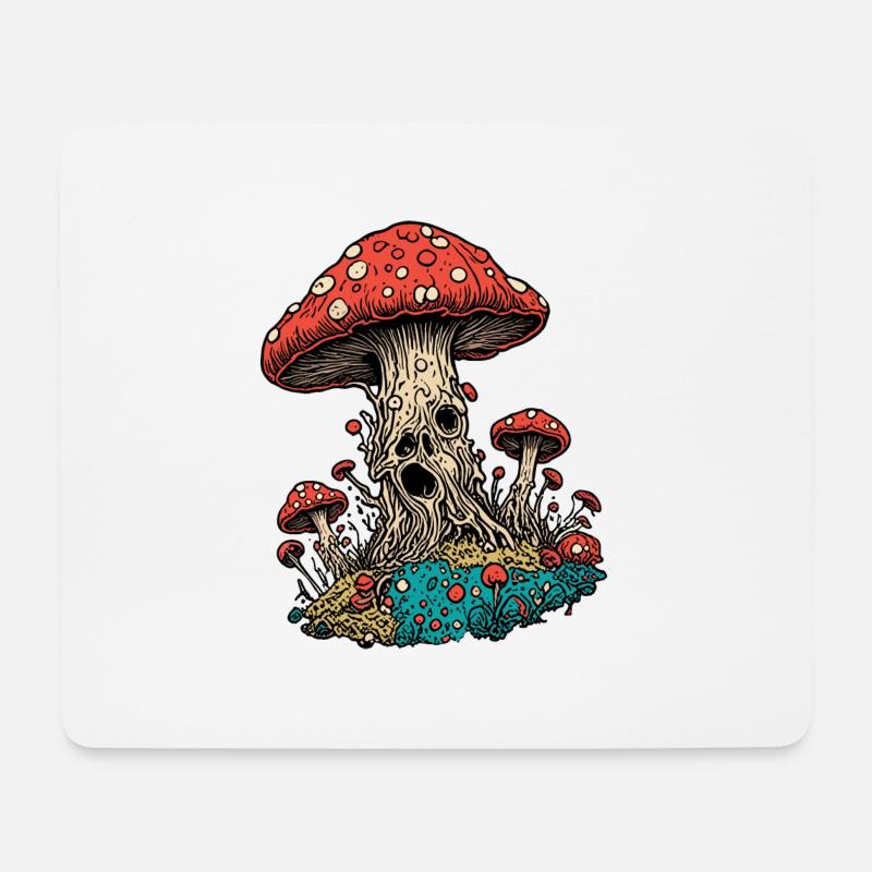 Pilz / Mushroom / Wiese / Wald / Goa / Psy - Mousepad (Querformat) - Weiß
