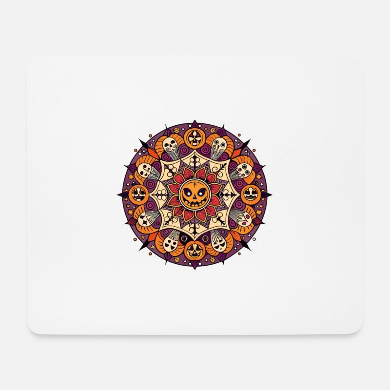 Halloween Mandalas mit Totenkopf Geist Kürbis - Mousepad (Querformat) - Weiß