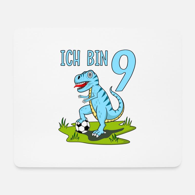 Dinosaurier Rex Fußball 9 Geburtstag Blau - Mousepad (Querformat) - Weiß