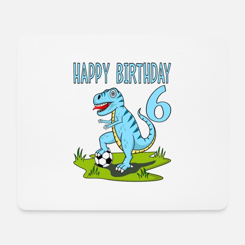 Dinosaurier Rex Fußball 6 Happy Birthday Blau - Mousepad (Querformat) - Weiß