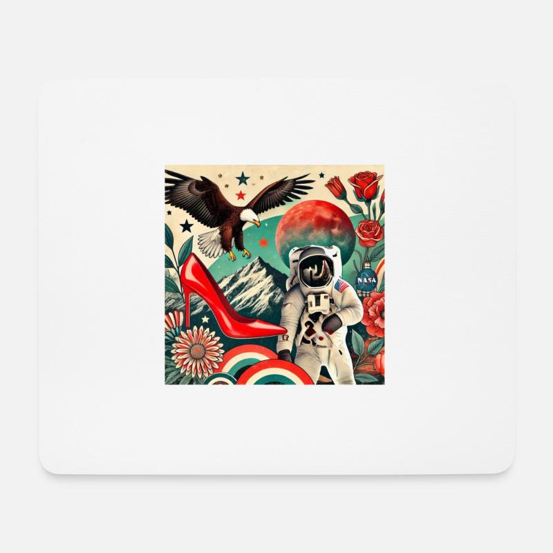 Surreales Design, Falke, Weltraum, High heels - Mousepad (Querformat) - Weiß