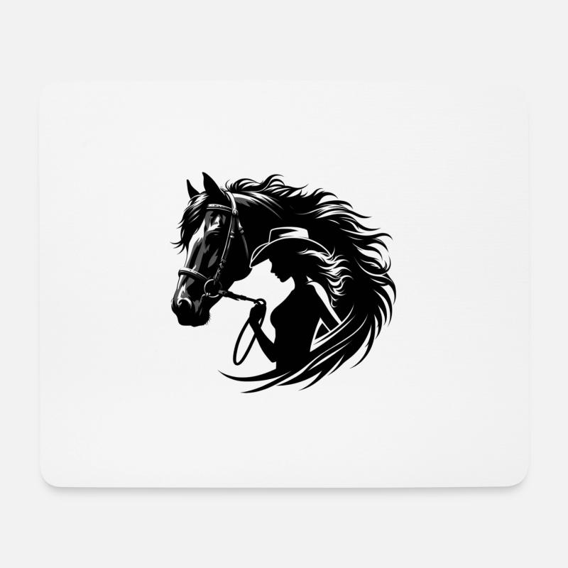 Cow Girl mit Pferd - Mousepad (Querformat) - Weiß