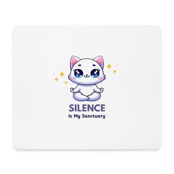 Le chat en méditation - Le silence est mon sanctuaire - Tapis de souris (format paysage) - blanc - Devant