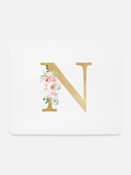 Botanik Floral Monogramm N - Mousepad (Querformat) - Weiß