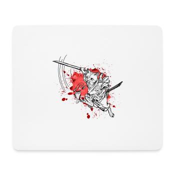 Chat samouraï mignon avec épée et poisson, éclaboussures - Tapis de souris (format paysage) - blanc - Devant