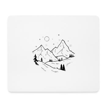 Montagnes Vintage avec forêt et étoiles brillantes - Tapis de souris (format paysage) - blanc - Devant