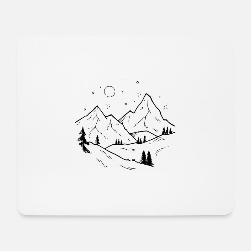 Vintage Berge mit Wald und leuchtenden Sternen - Mousepad (Querformat) - Weiß