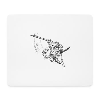 Chat samouraï mignon avec épée et poisson, vintage - Tapis de souris (format paysage) - blanc - Devant