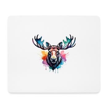 Moose Cool in the Forest, Colorful Design, Watercolor - Mouse Pad (horizontal) - white - Front