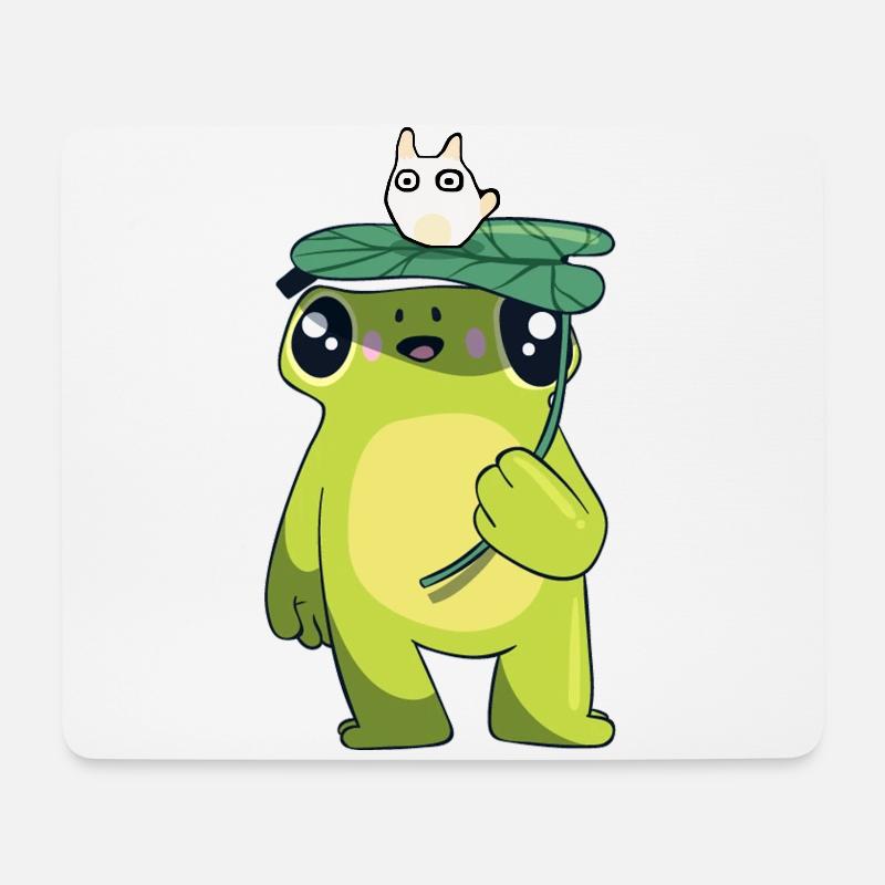 Frosch mit Blatt - Mousepad (Querformat) - Weiß