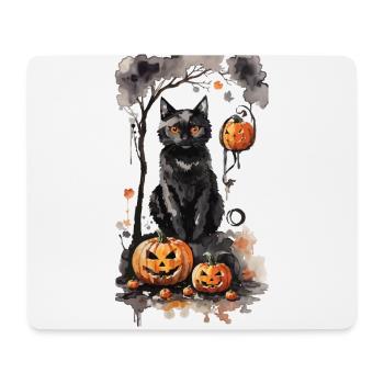 Halloween sorcière chat et citrouilles amant Design - Tapis de souris (format paysage) - blanc - Devant
