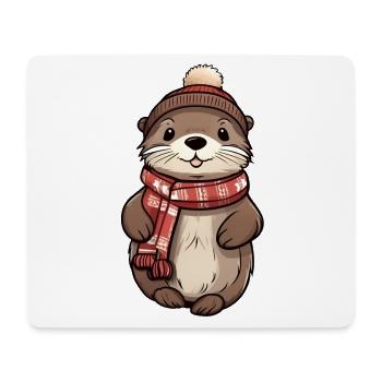 Cute otter in festive winter look! - Mouse Pad (horizontal) - white - Front