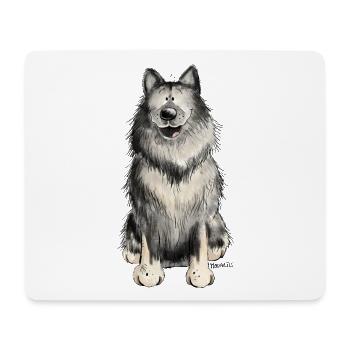 Cadeau de chien de bande dessinée heureux Wolfsspitz I - Tapis de souris (format paysage) - blanc - Devant