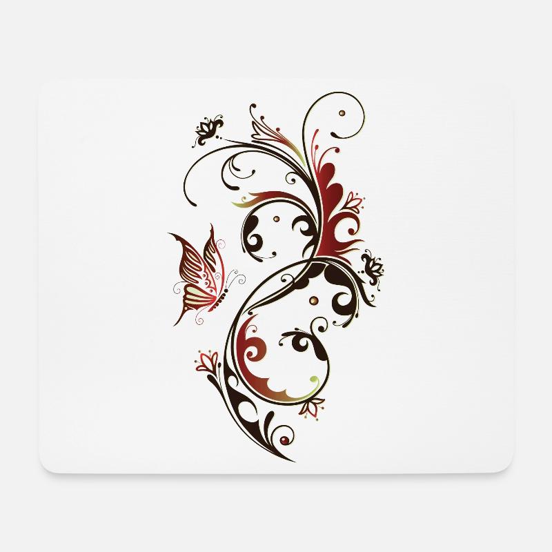 Blumenranke mit Schmetterling, rot und braun - Mousepad (Querformat) - Weiß
