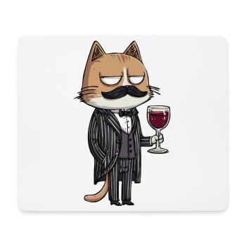 Mafia Cat with Wine | Funny Cartoon Illustration - Mousepad (Querformat) - Weiß - Vorne