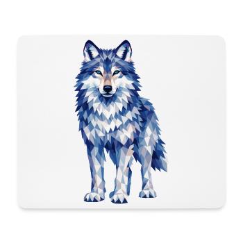 Motif moderne de loup polygonal dans des tons de bleu - Tapis de souris (format paysage) - blanc - Devant