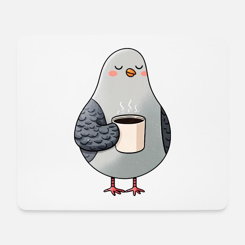 Cozy Pigeon Coffee Moment - Mousepad (Querformat) - Weiß