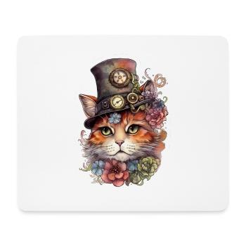 Steampunk Katze mit Hut - Mousepad (Querformat) - Weiß - Vorne