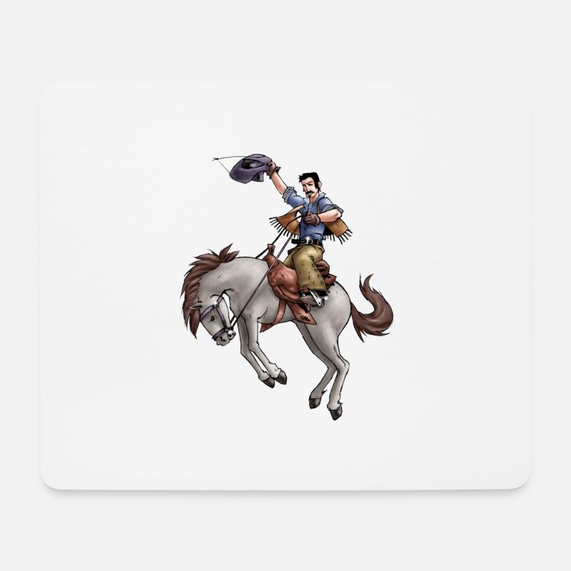 Comic Cowboy beim Rodeo Reiten - Mousepad (Querformat) - Weiß