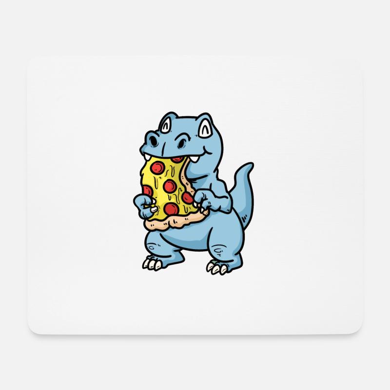 Dino mit Pizza - Mousepad (Querformat) - Weiß