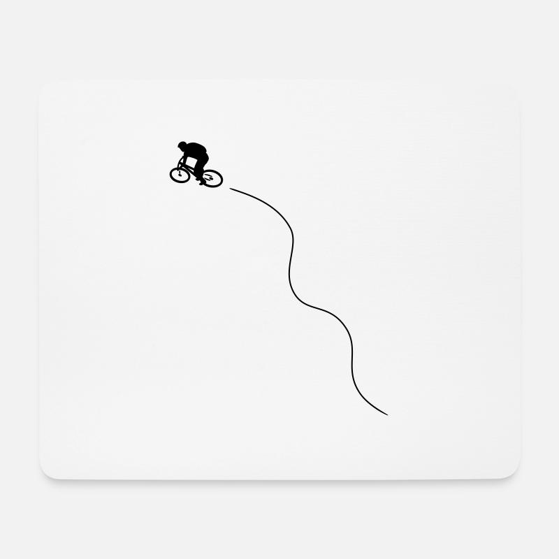 Mountainbiker fährt bergauf mit kurviger Spurlinie - Mousepad (Querformat) - Weiß
