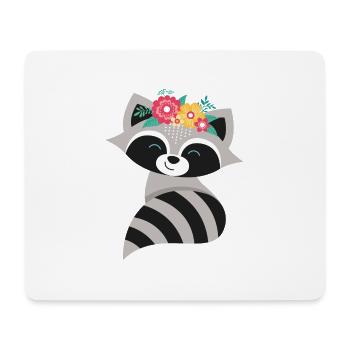 Waschbär mit Blumenkranz - Mousepad (Querformat) - Weiß - Vorne