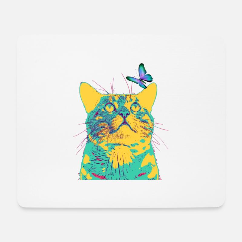 butterfly loves the cat - Mouse Pad (horizontal) - white