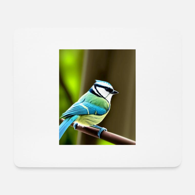 Cooles Comic-Porträt einer Blaumeise im Wald - Mousepad (Querformat) - Weiß