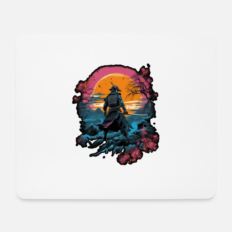 Chinese Warrior emerging from sunset, vector - Mouse Pad (horizontal) - white