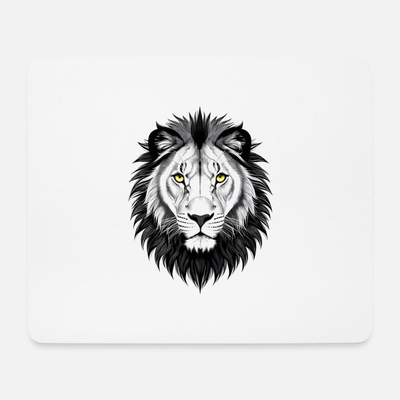 Schwarz-weißer Löwenkopf - Mousepad (Querformat) - Weiß