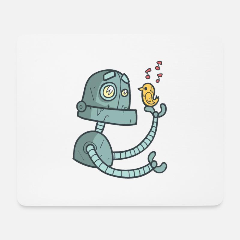 Roboter mit Vogel - Mousepad (Querformat) - Weiß