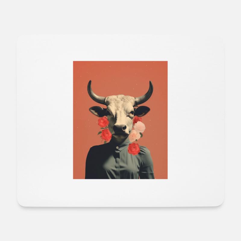 Frau Kuh surreale Collage - Mousepad (Querformat) - Weiß