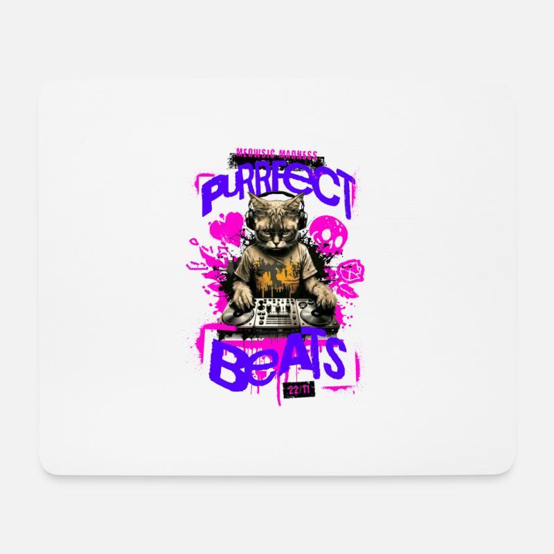 Purrfect Beats 1 - Mousepad (Querformat) - Weiß