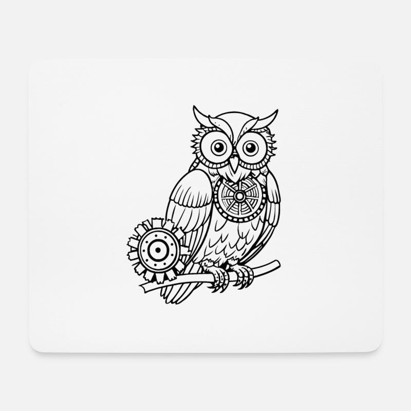 Mechanische Eule - Mousepad (Querformat) - Weiß