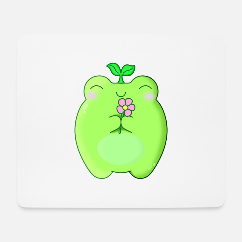 süßer Frosch Kawaii mit Blume - Mousepad (Querformat) - Weiß