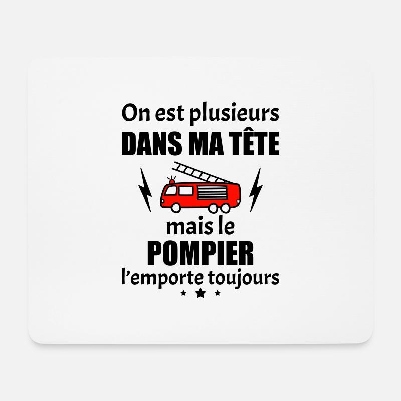 Dans ma tête pompier, sapeur pompieur,camion - Tapis de souris (format paysage) - blanc