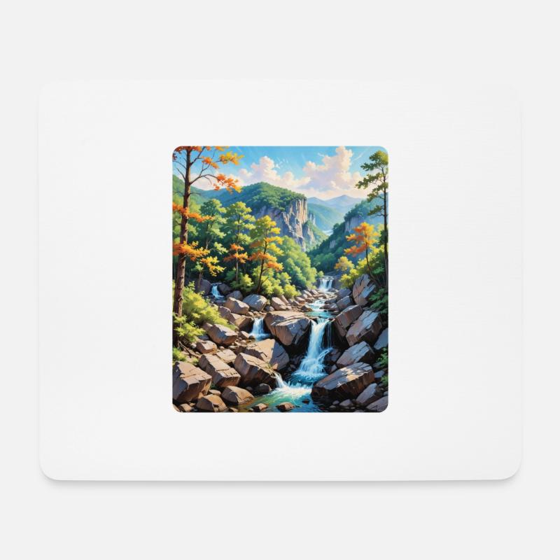 Ruhige Berg-Wasserfall-Landschaft - Mousepad (Querformat) - Weiß