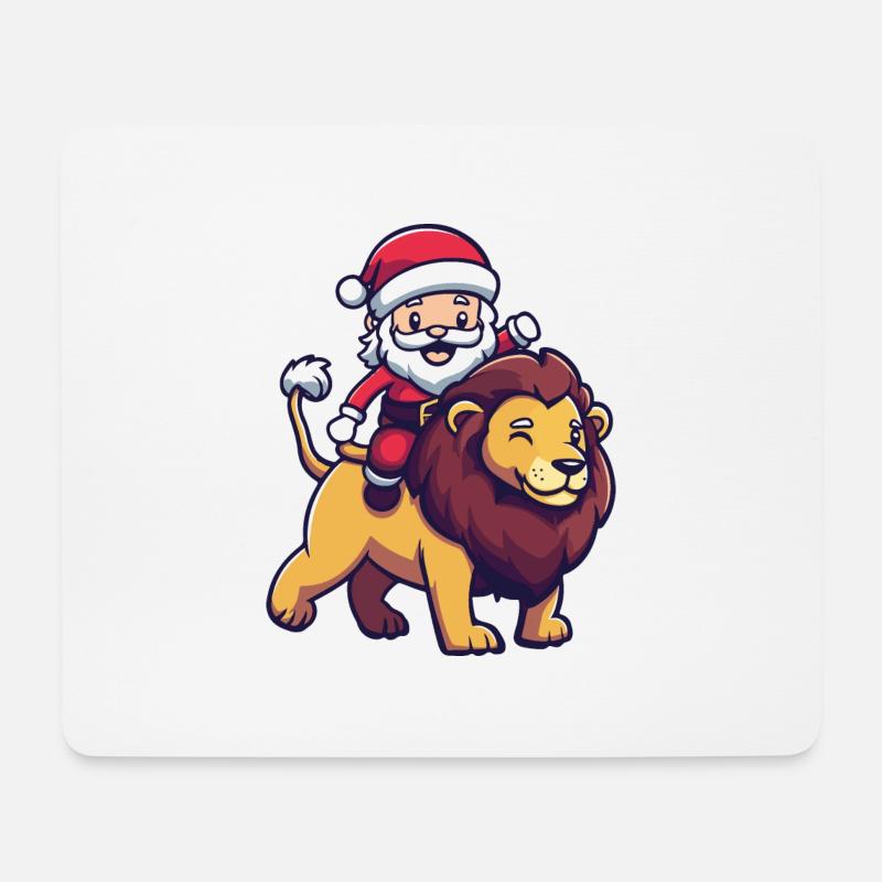 Löwe Weihnachtsmann Cartoon - Mousepad (Querformat) - Weiß