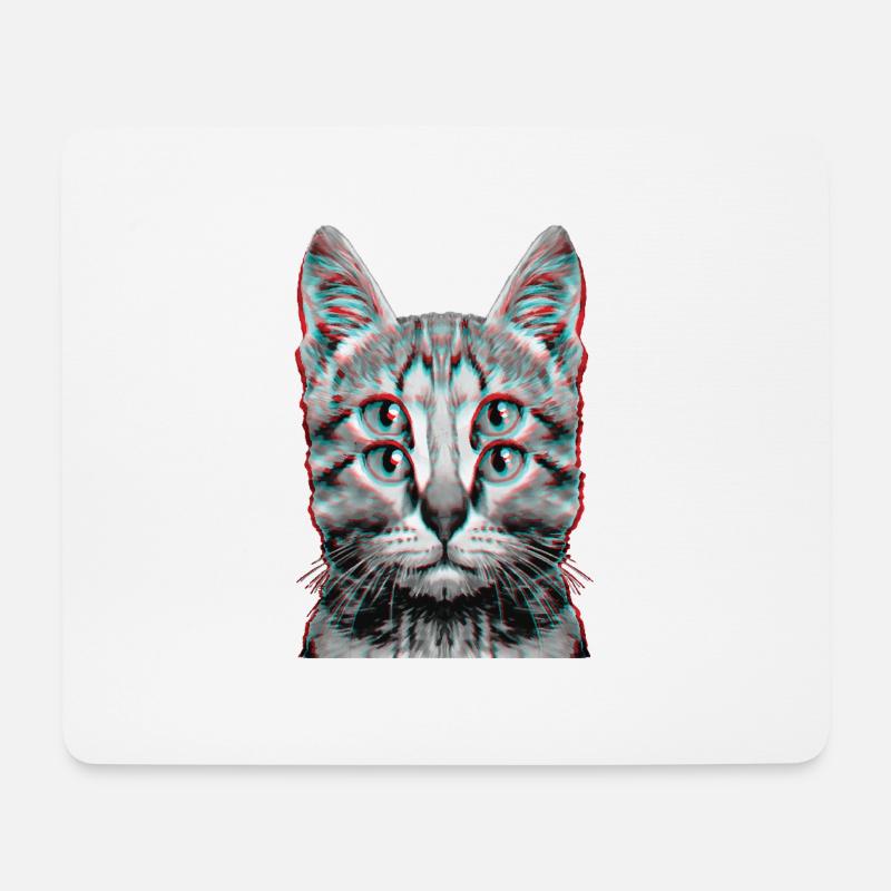 Glitch Weird Cat Kitten Optical Illusion - Mousepad (Querformat) - Weiß