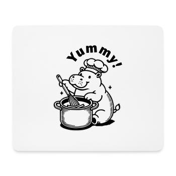 Süßes Nilpferd beim Kochen - "Lecker!" Entwurf - Mousepad (Querformat) - Weiß - Vorne