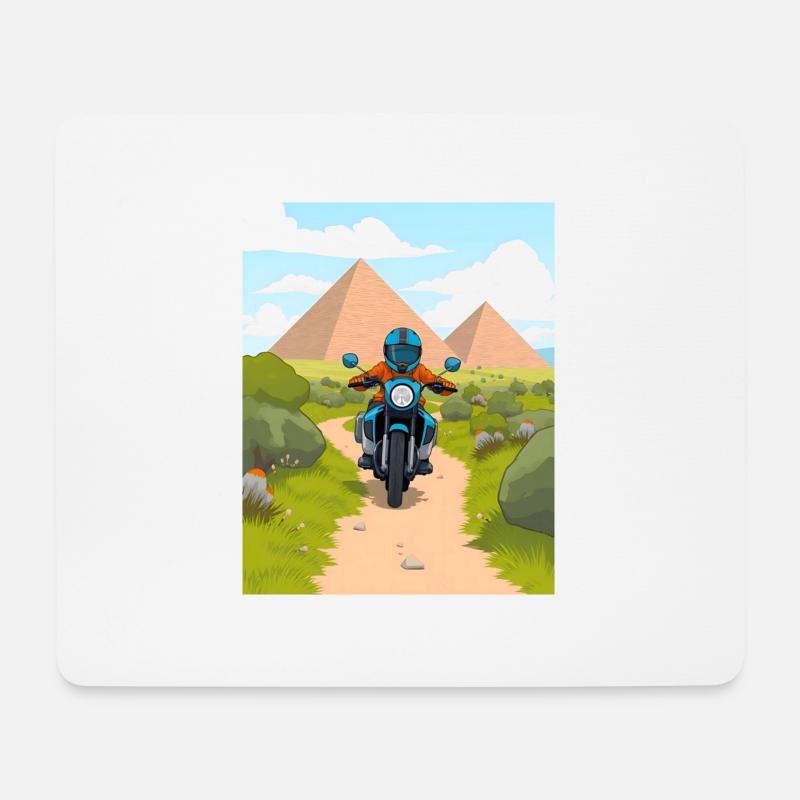 Moto de dessin animé dans le désert - Tapis de souris (format paysage) - blanc