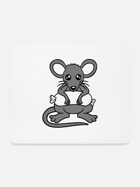 Maus großes Würstchen essen Hunger Wurst Grillen - Mousepad (Querformat) - Weiß