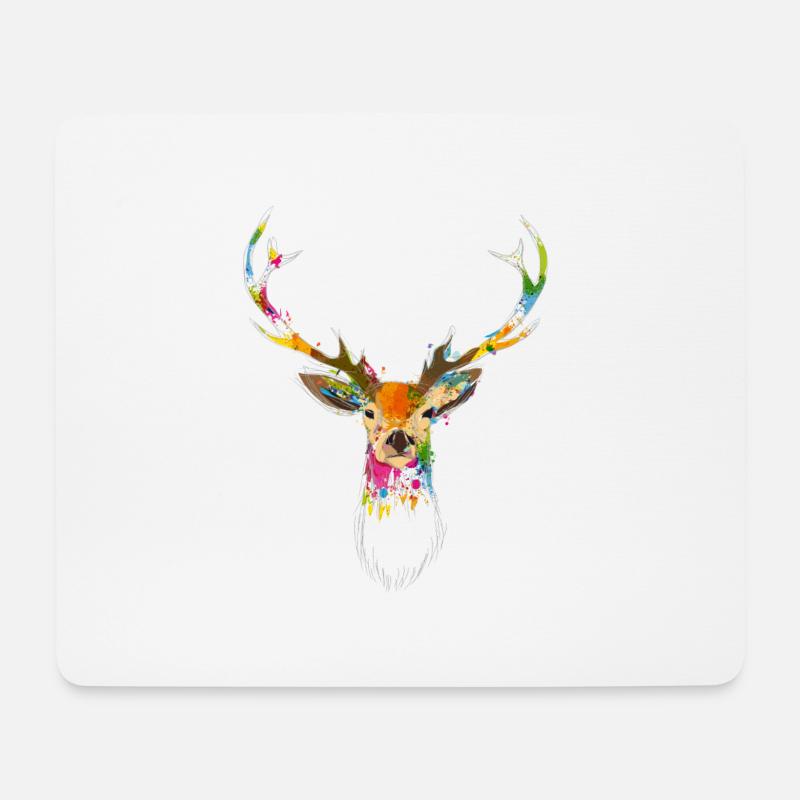 Bunter Hirschkopf – Aquarell & Graffiti Design - Mousepad (Querformat) - Weiß