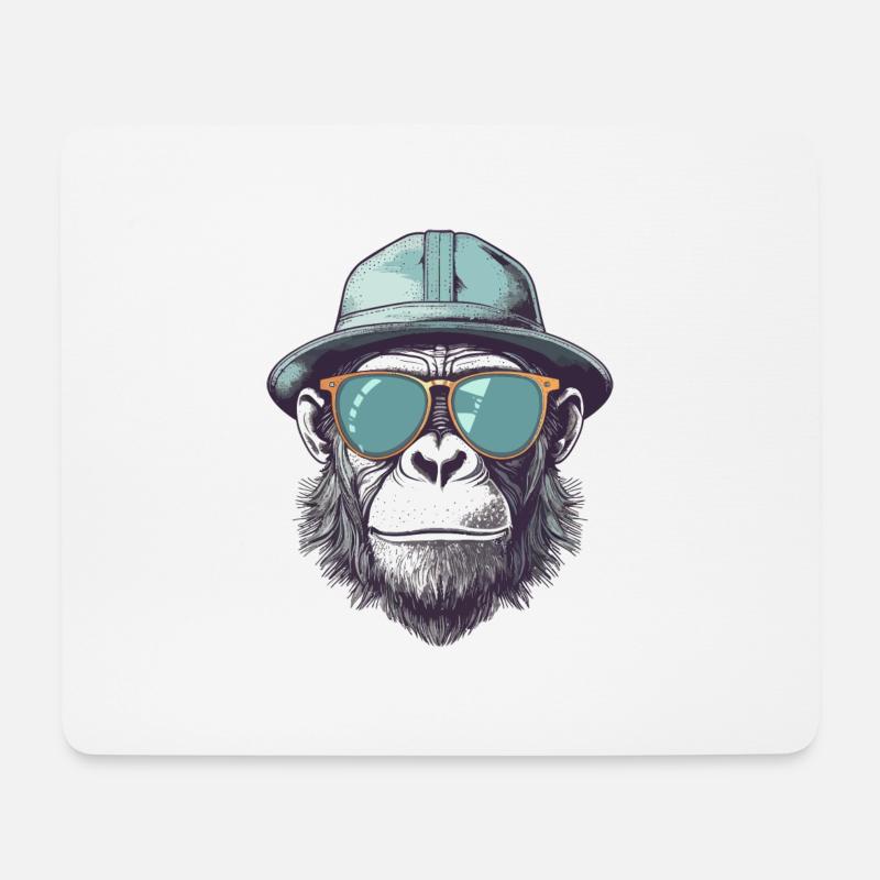 Cooler Affe mit Sonnenbrille und Hut - Mousepad (Querformat) - Weiß