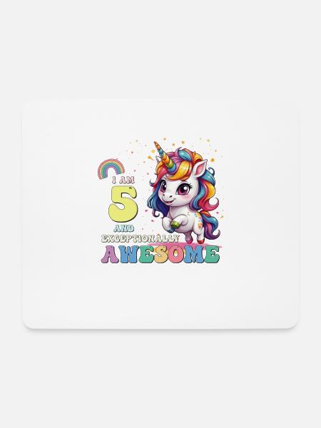 Ich bin 5 und Awesome - Mädchen Kinder Einhorn Es ist mein - Mousepad (Querformat) - Weiß