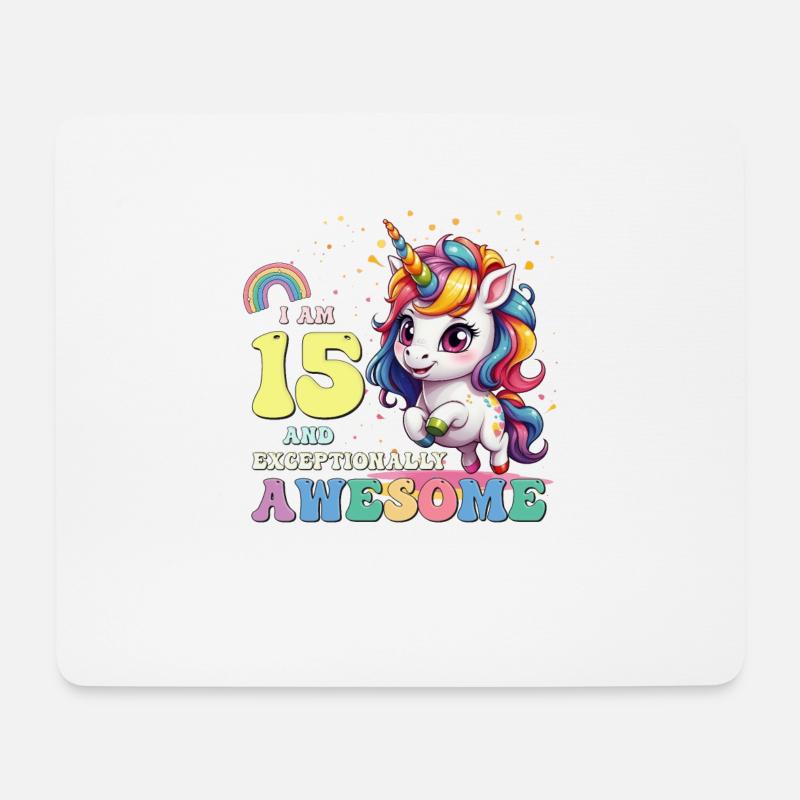 Ich bin 15 und genial - Mädchen Kinder Einhorn Es ist mein - Mousepad (Querformat) - Weiß